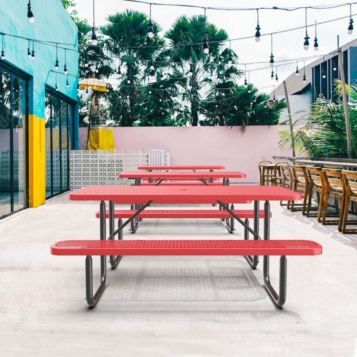 6ft Rectangle Picnic Table With Umbrella Hole