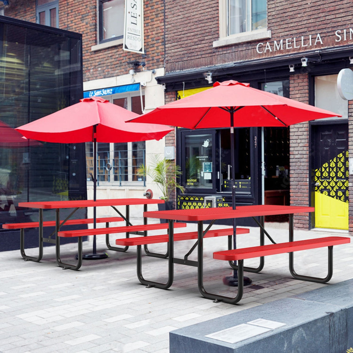 6 ft Metal Picnic Tables for Outdoors, Rectangle Coated Steel Patio Furniture Set