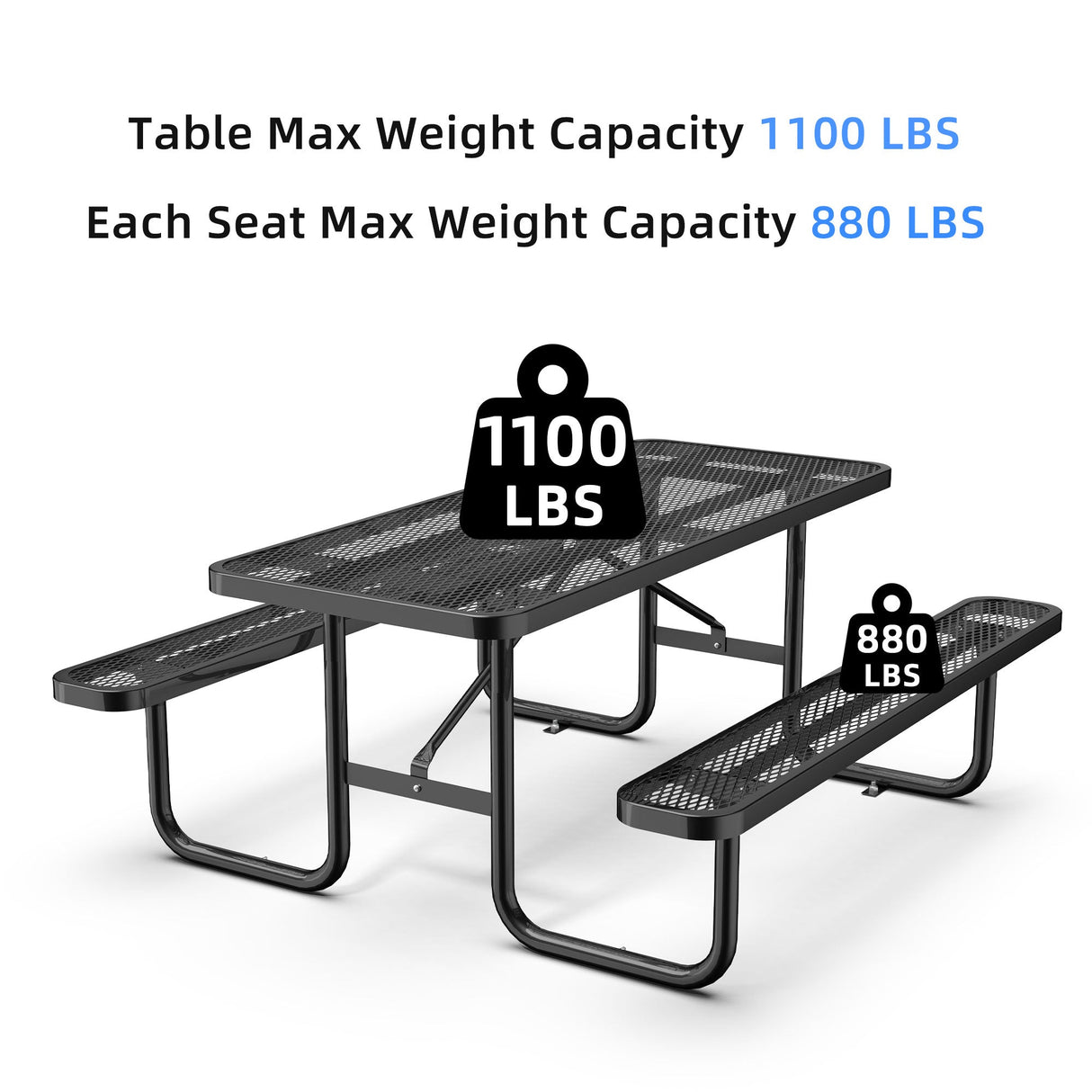 6 ft Metal Picnic Tables for Outdoors, Rectangle Coated Steel Patio Furniture Set