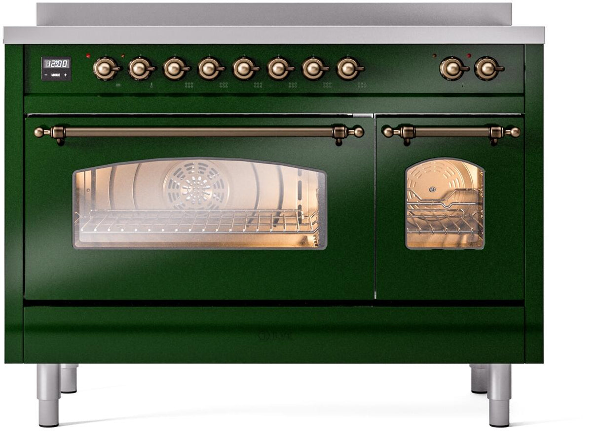 ILVE Nostalgie II 48-Inch Freestanding Electric Induction Range in Emerald Green with Bronze Trim (UPI486NMPEGB)