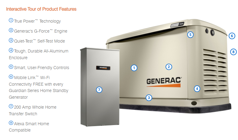 Generac Standby Generator, 18kW | With Whole House Switch | WiFi Enabled, Guardian Series