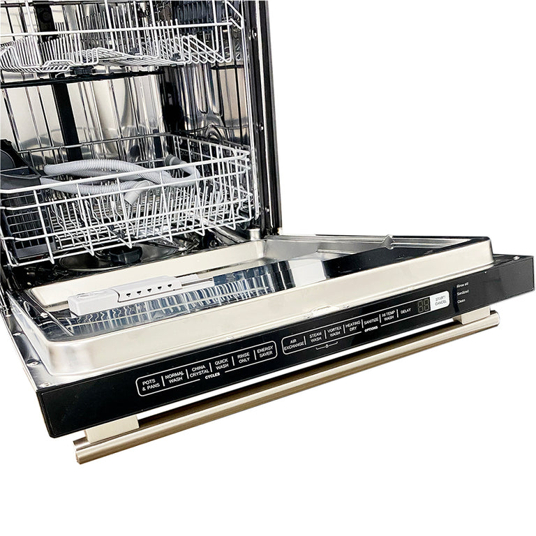FORNO Espresso Package - 30" Electric Range, Range Hood, Refrigerator and Dishwasher in Stainless Steel with Silver Handles