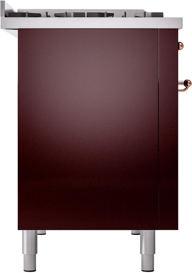 ILVE Nostalgie II 48-Inch Freestanding Natural Gas Dual Fuel Range in Burgundy with Copper Trim (UP48FNMPBUP)