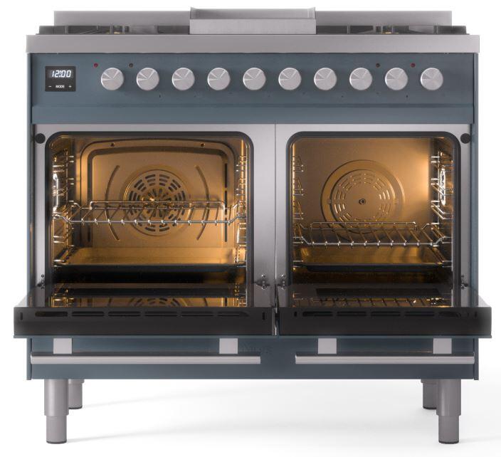 ILVE Professional Plus II 40-Inch Freestanding Natural Gas Dual Fuel Range with 6 Sealed Burner in Blue Grey (UPD40FWMPBG)