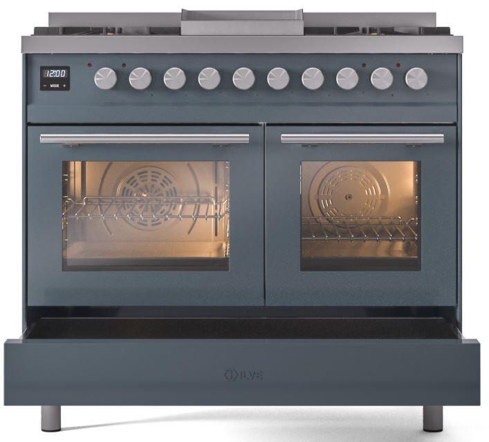 ILVE Professional Plus II 40-Inch Freestanding Natural Gas Dual Fuel Range with 6 Sealed Burner in Blue Grey (UPD40FWMPBG)