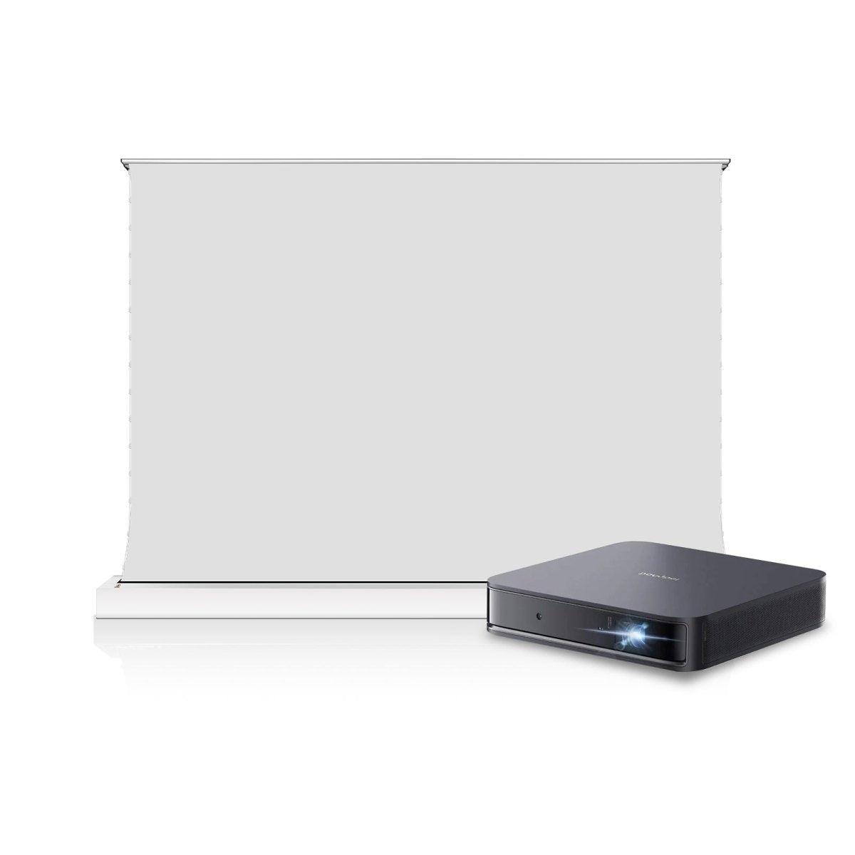 BUNDLE Dangbei Atom First Google TV Laser Projector & S White Cinema Motorized Tension Floor Rising Projector Screen