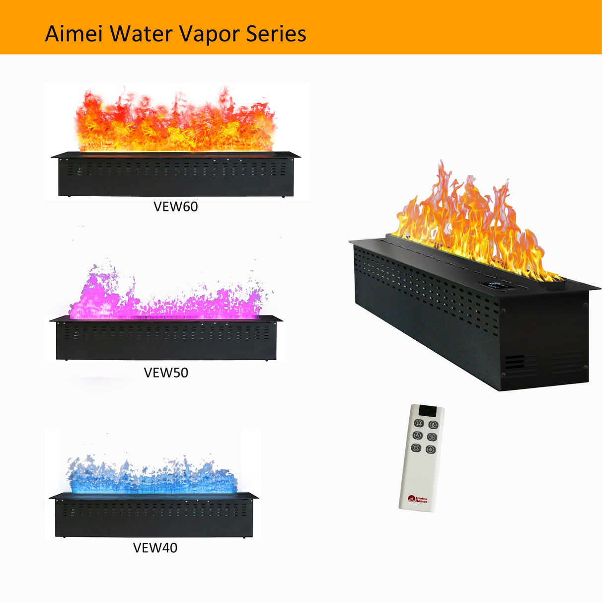 Litedeer Homes Mercury 60-inch 3D  Water Vapor Fireplace with Smart Fireplace App, Multi-colour Flame, Remote Control (Model: VEW60A or VEW60M)