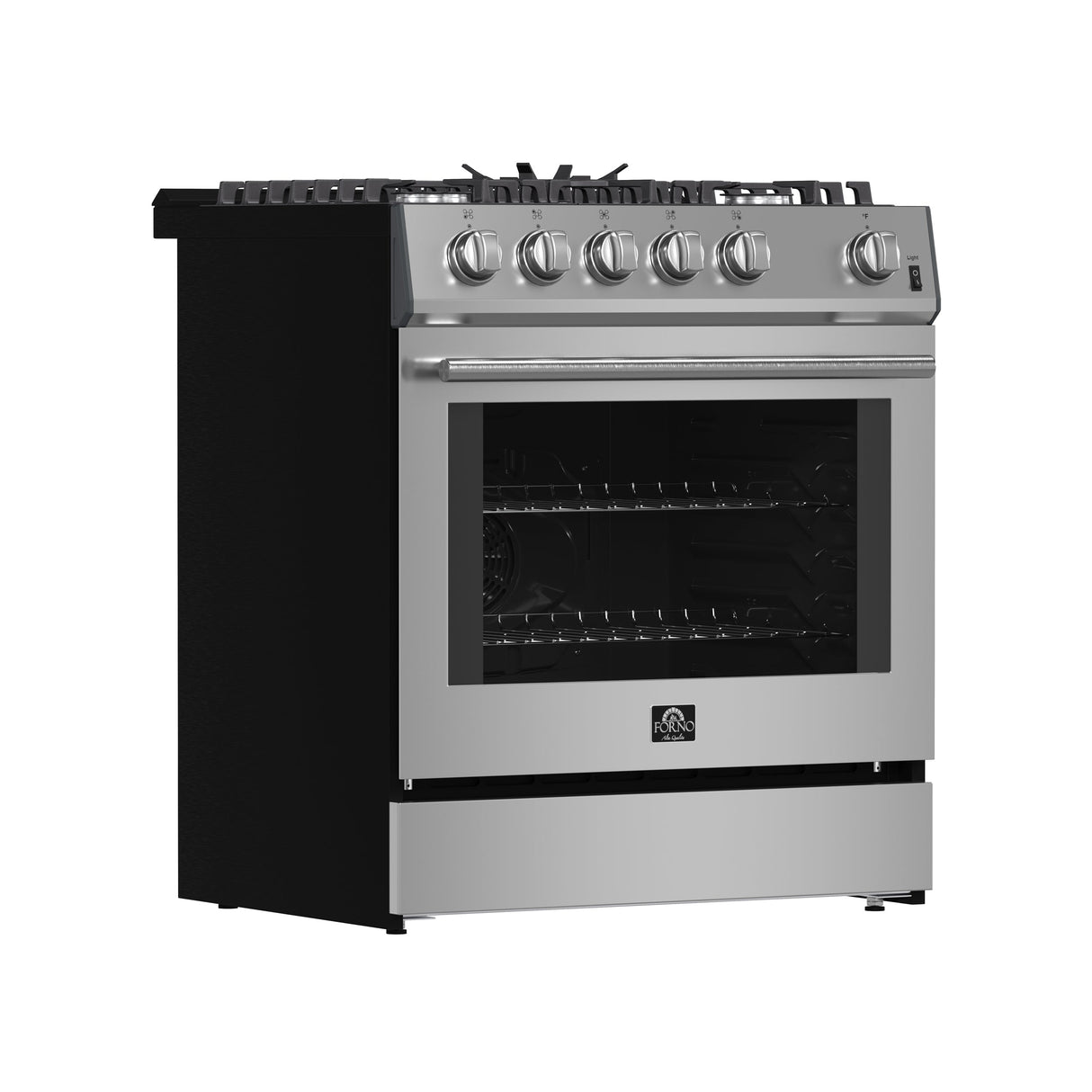 FORNO Espresso Leonardo 30" 5 cu. ft. Gas Range in Stainless Steel with Silver Handles, FFSGS1116-30