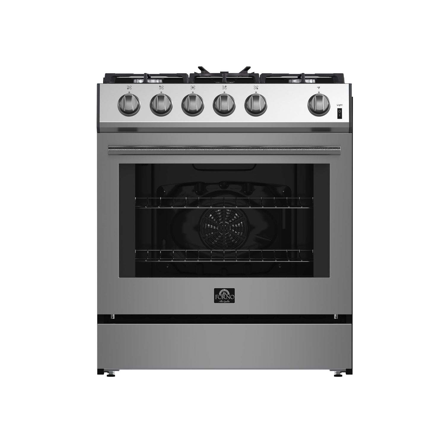 FORNO Espresso Leonardo 30" 5 cu. ft. Gas Range in Stainless Steel with Silver Handles, FFSGS1116-30