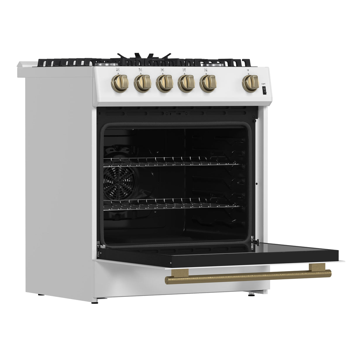 FORNO Espresso Leonardo 30" 5 cu. ft. Gas Range in White with Antique Brass Handles, FFSGS1116-30WHT