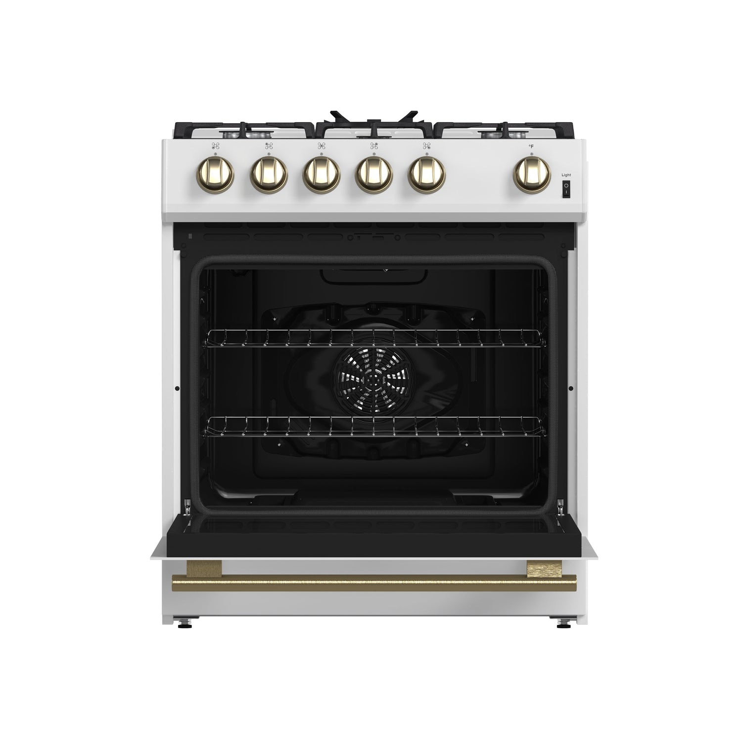 FORNO Espresso Leonardo 30" 5 cu. ft. Gas Range in White with Antique Brass Handles, FFSGS1116-30WHT