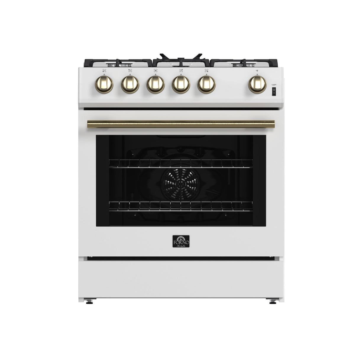 FORNO Espresso Leonardo 30" 5 cu. ft. Gas Range in White with Antique Brass Handles, FFSGS1116-30WHT