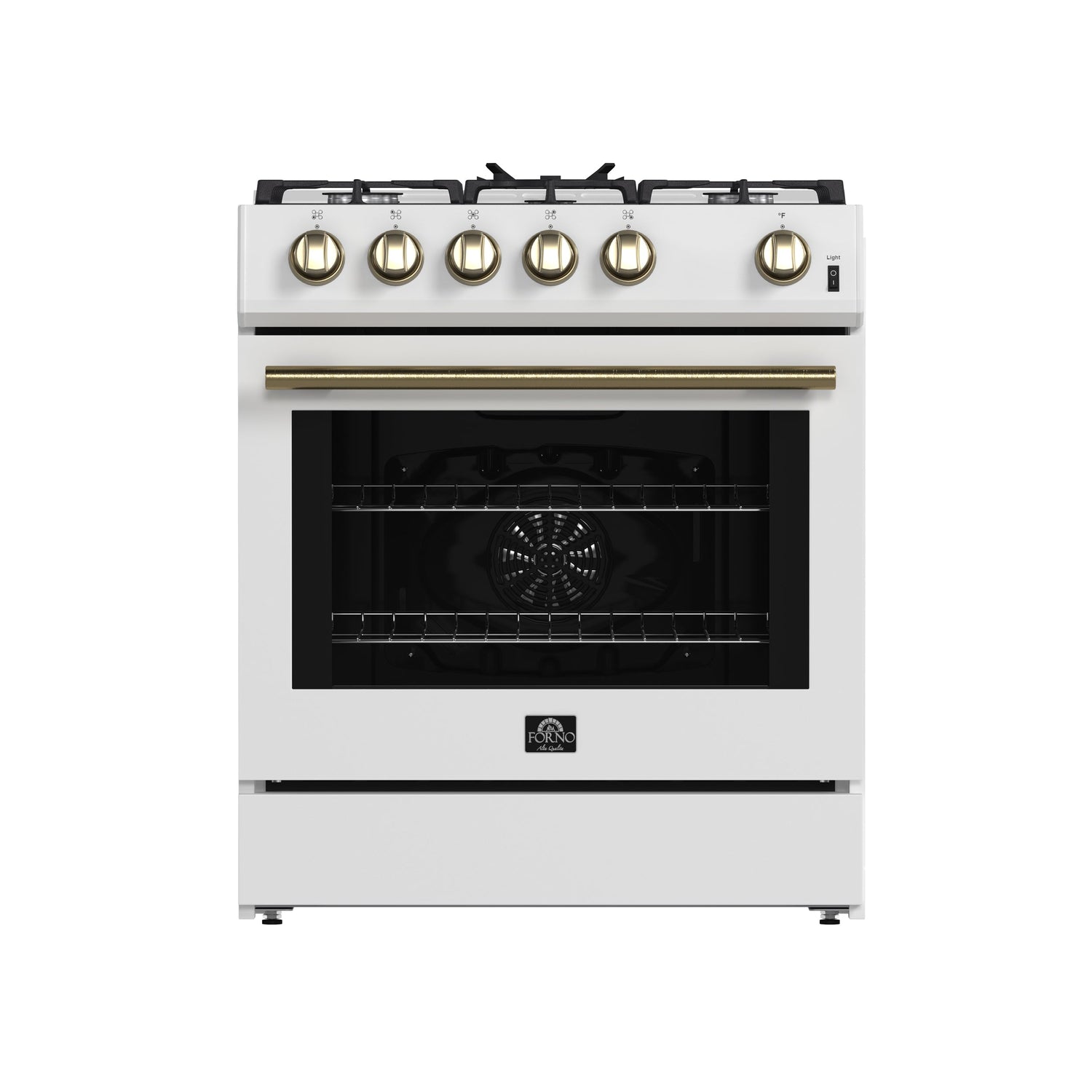 FORNO Espresso Leonardo 30" 5 cu. ft. Gas Range in White with Antique Brass Handles, FFSGS1116-30WHT