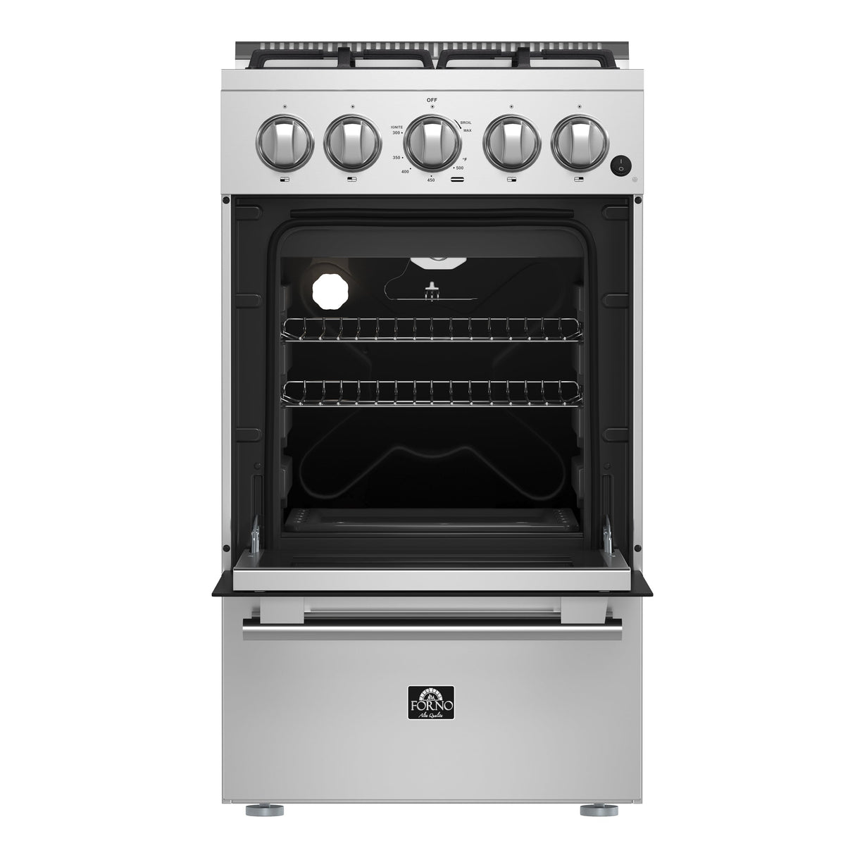 FORNO Lamazze 20" 2.05 cu. ft. Freestanding Gas Range with 4 Sealed Burners in Stainless Steel, FFSGS6265-20
