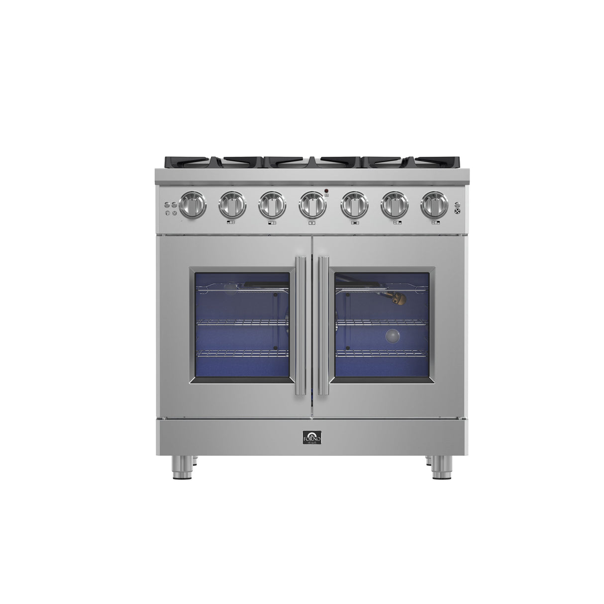 FORNO Massimo 36" 5.36 cu. ft. Freestanding French Door Gas Range with 6 Burners, FFSGS6439-36