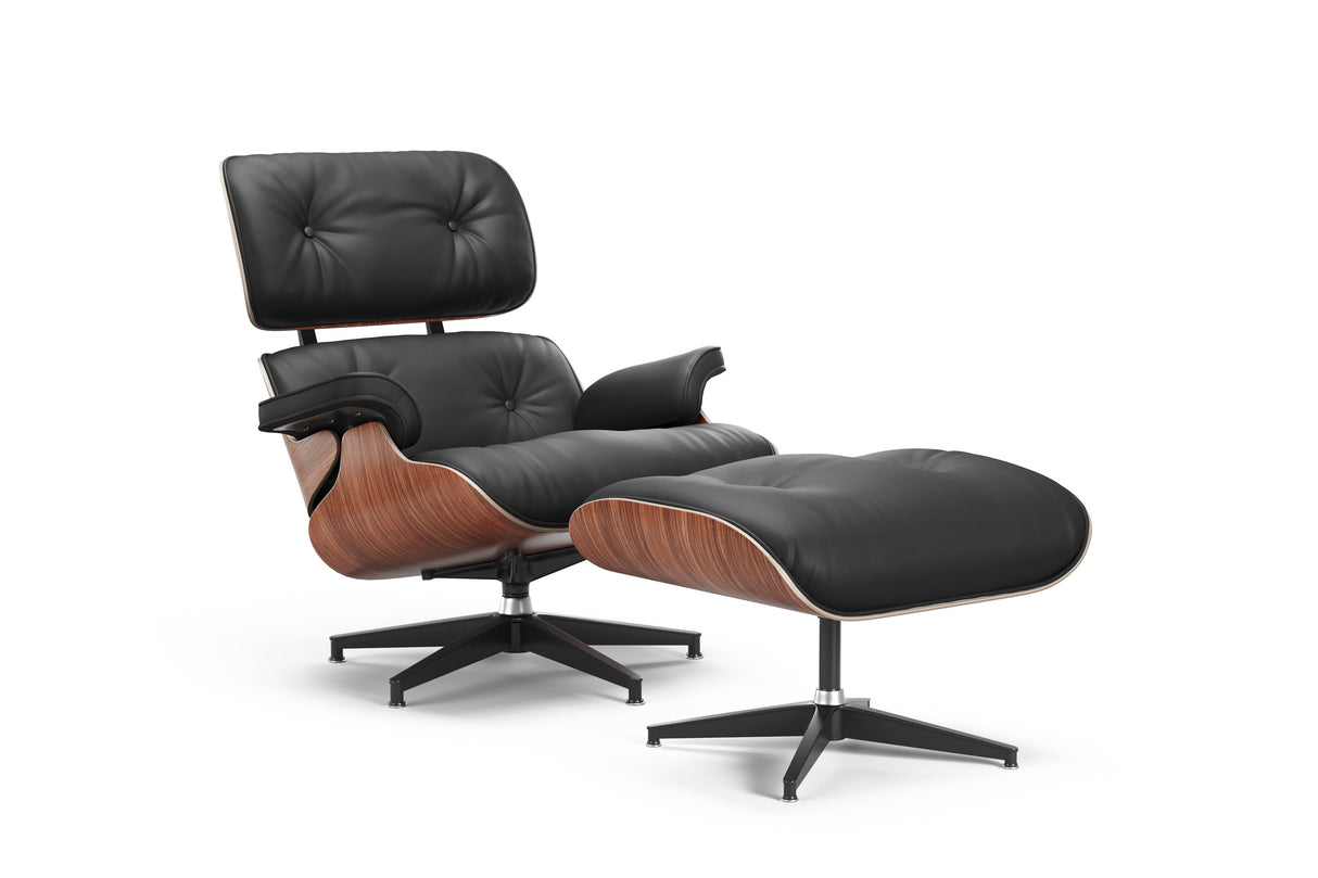 Valencia Armoni Top Grain Leather Lounge Chair & Ottoman, Black