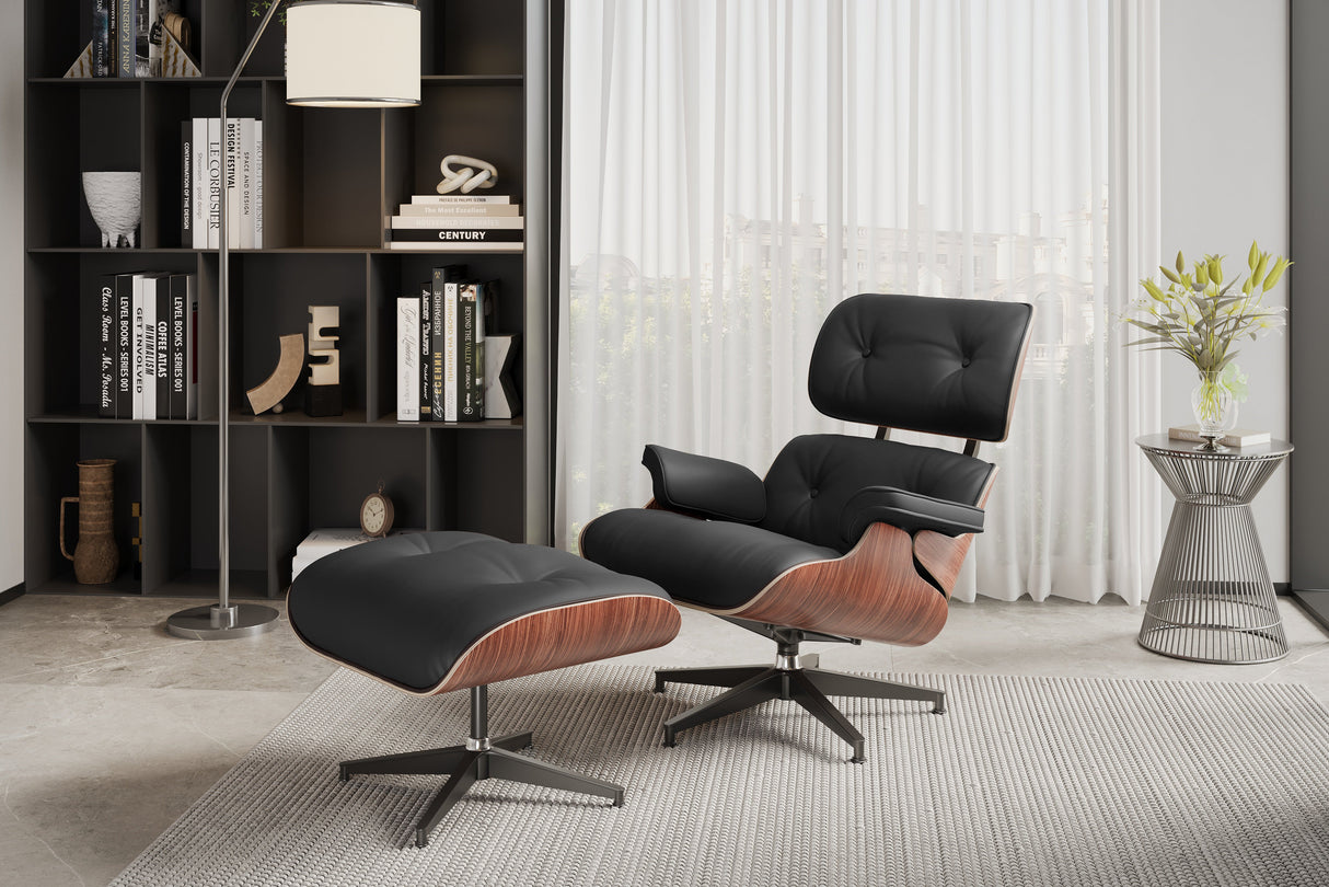 Valencia Armoni Top Grain Leather Lounge Chair & Ottoman, Black