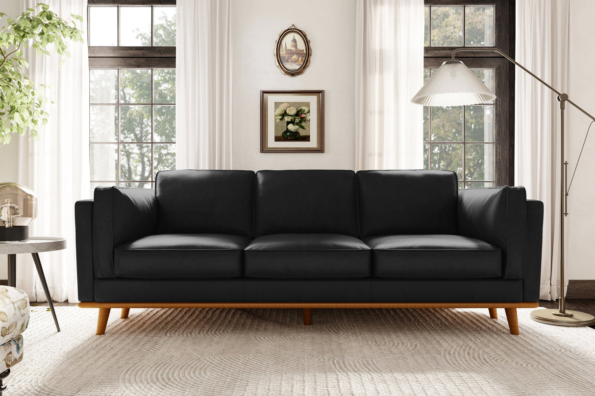 Valencia Artisan Top Grain Leather Wide Three Seats Sofa, Black