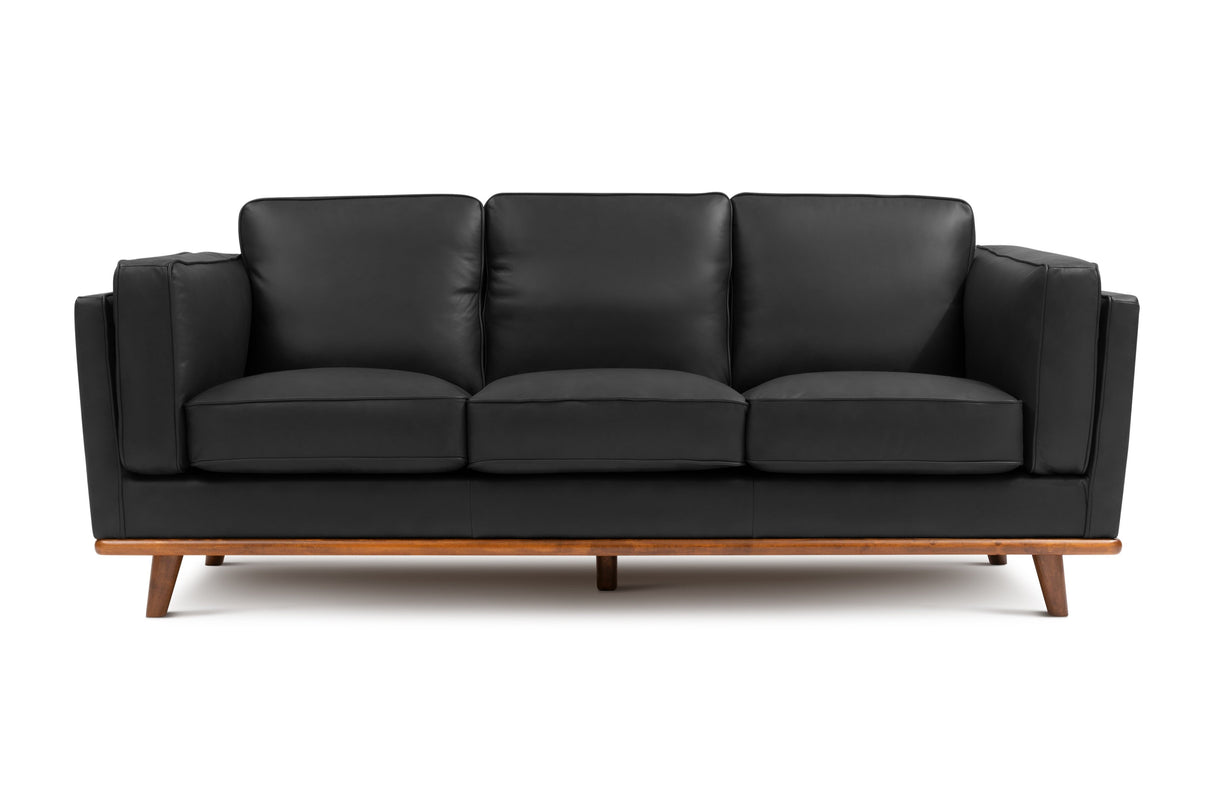 Valencia Artisan Top Grain Leather Wide Three Seats Sofa, Black