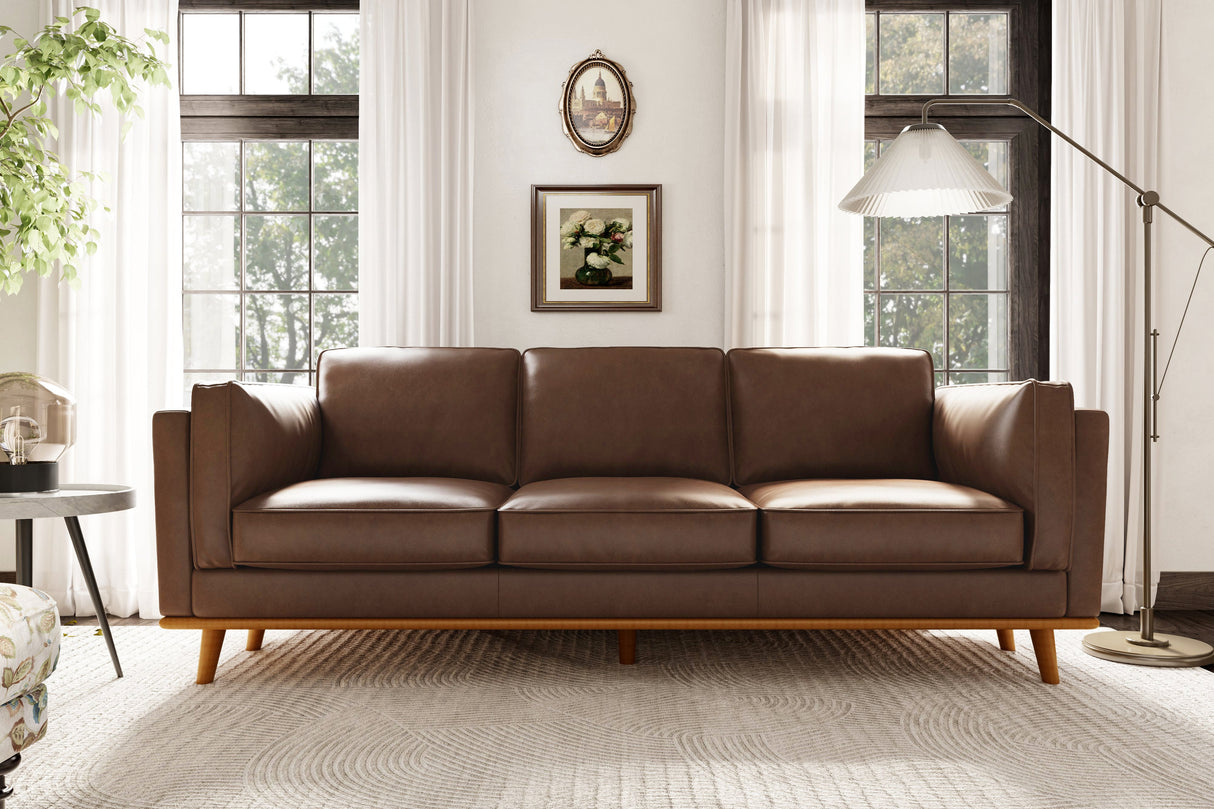 Valencia Artisan Top Grain Leather Wide Three Seats Sofa, Chocolate