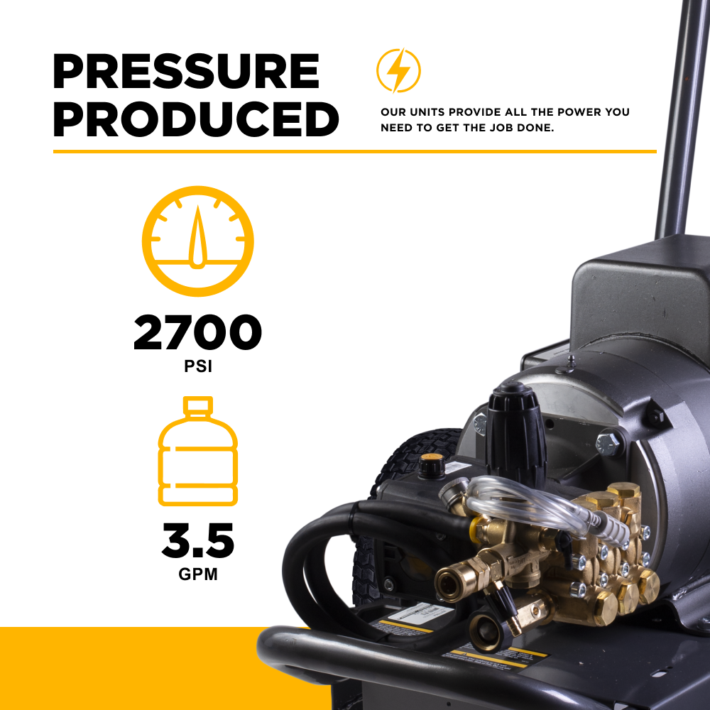 BE Power 2,700 PSI 3.5 GPM 7.5 HP Electric Pressure Washer with Baldor Motor and AR Triplex Pump - B2775EA