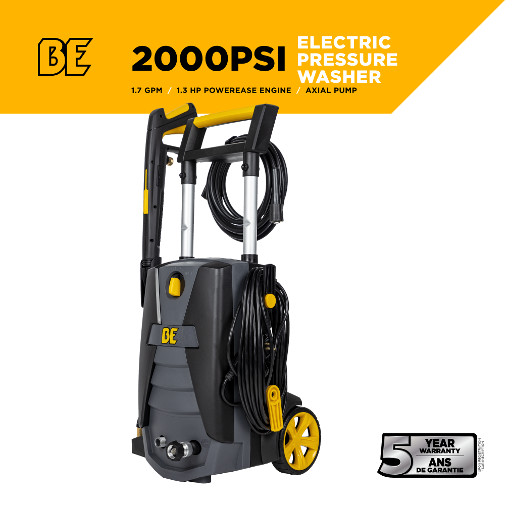 BE Power 2,000 PSI 1.7 GPM Electric Pressure Washer with Powerease Motor and AR Axial Pump - P1915EN