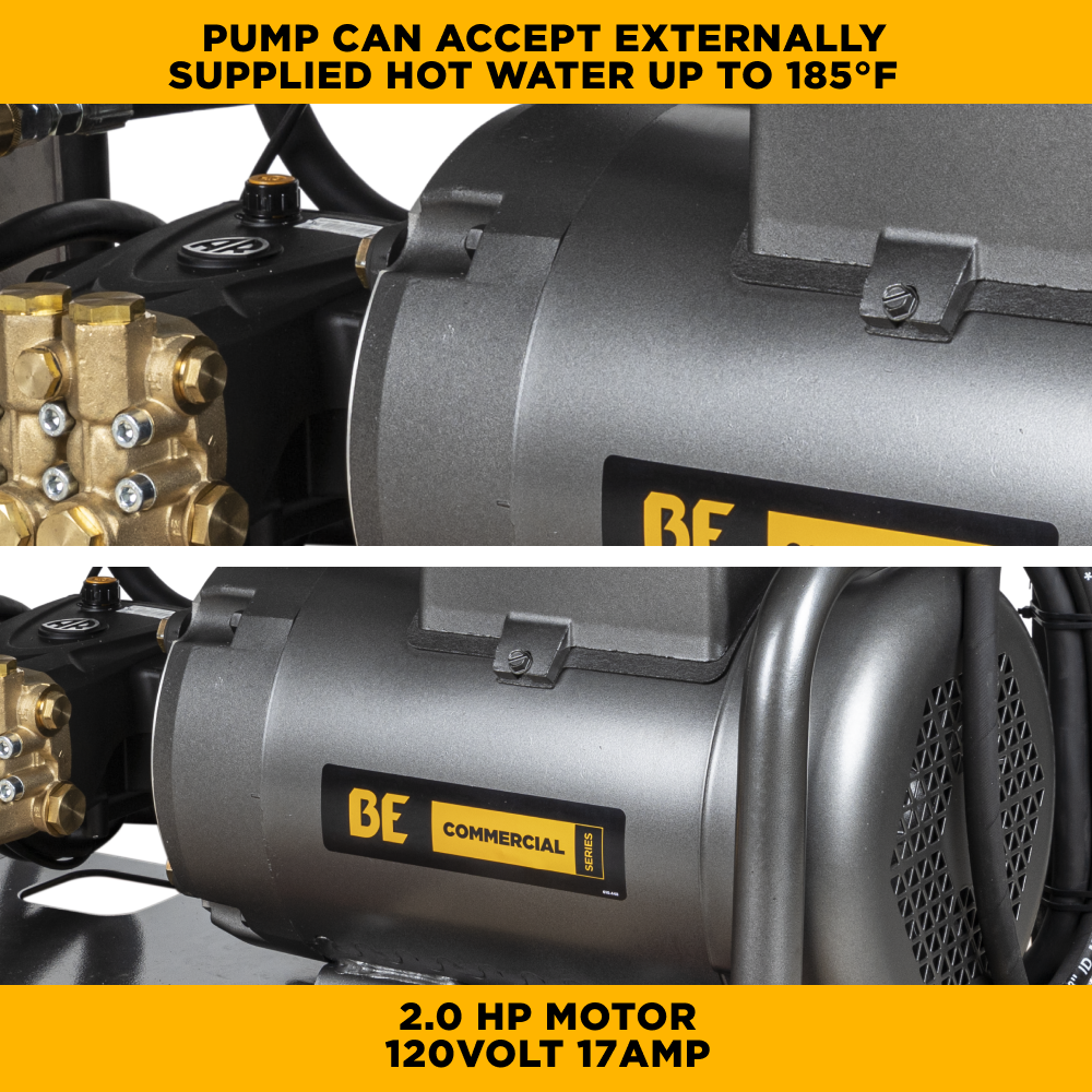 BE Power 1,500 PSI 2.0 GPM 2.0 HP Wall Mount Electric Pressure Washer with a Baldor Motor and General Triplex Pump - X-1520FW1GENH