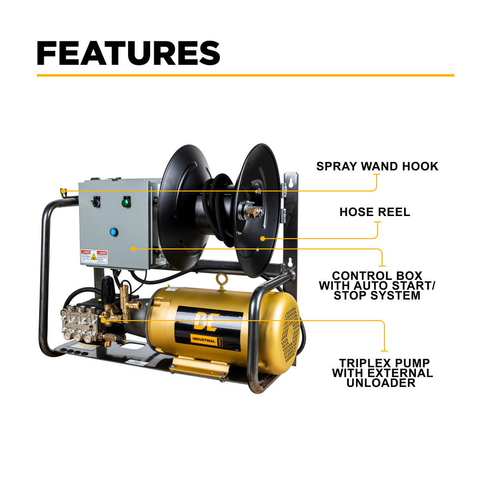 BE Power 3,200 PSI 4.0 GPM 10 HP Electric Pressure Washer with 10 HP - 3 Phase Baldor Motor and General Triplex Pump - X-3010FW3GENHT