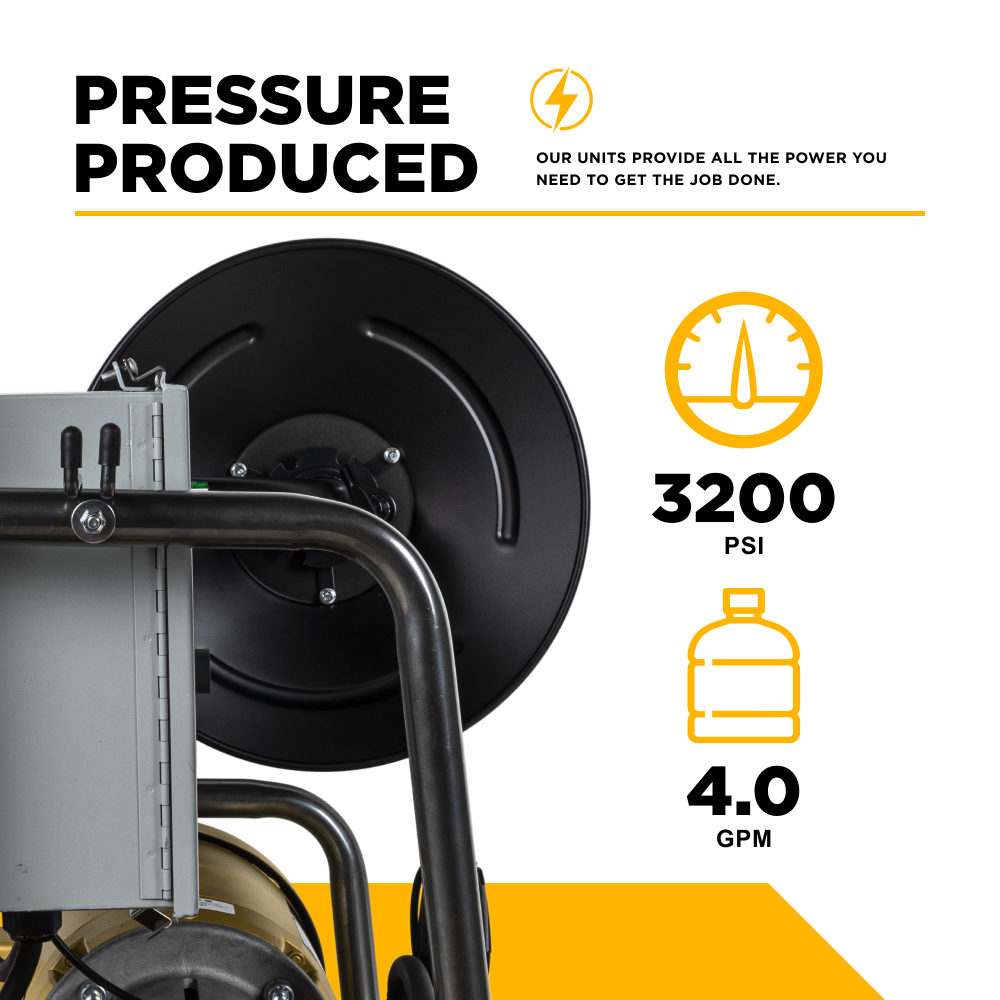 BE Power 3,200 PSI 4.0 GPM 10 HP Electric Pressure Washer with 10 HP - 3 Phase Baldor Motor and General Triplex Pump - X-3010FW3GENHT