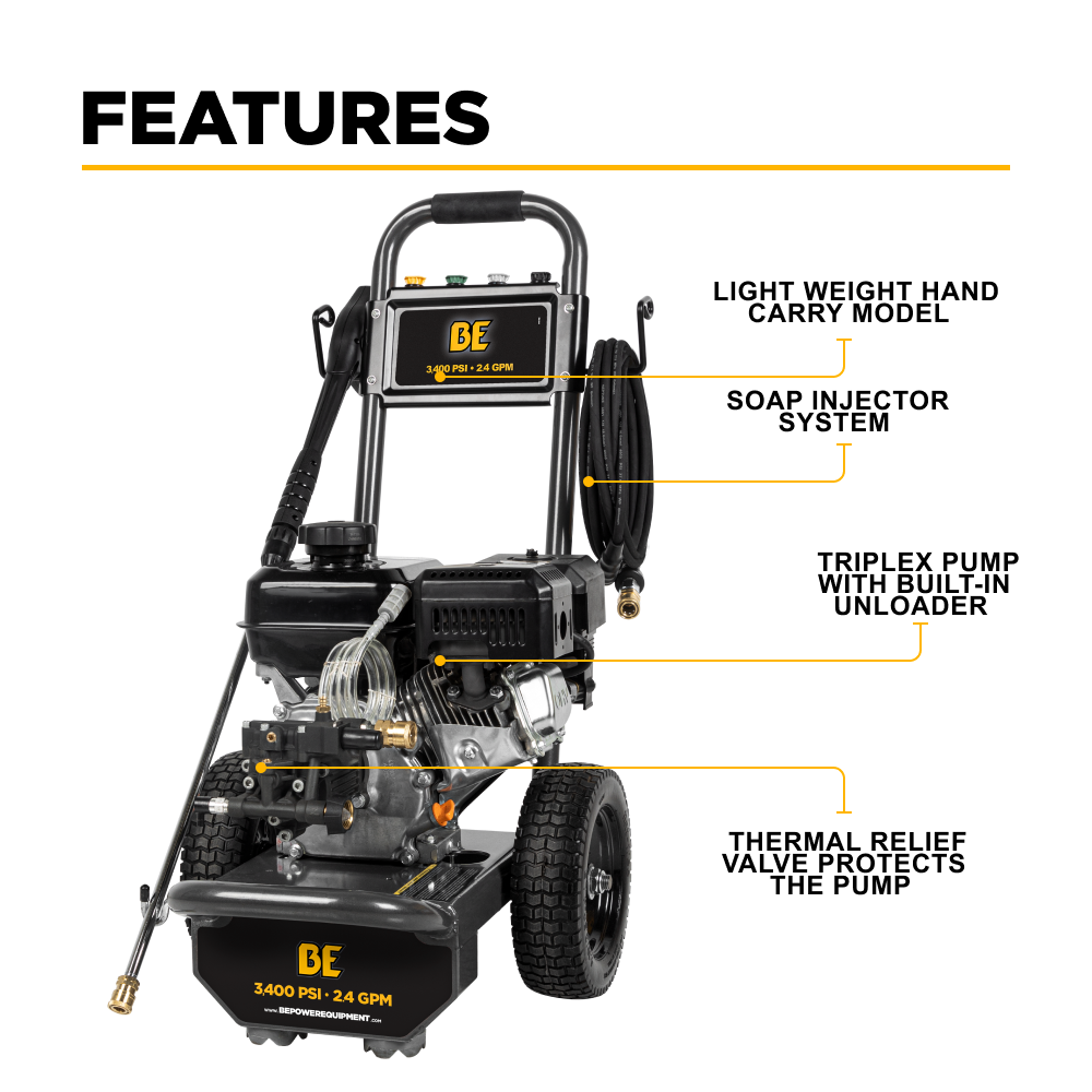 BE Power 3,400 PSI 2.5 GPM Cold Water Gas Pressure Washer - B3475PX