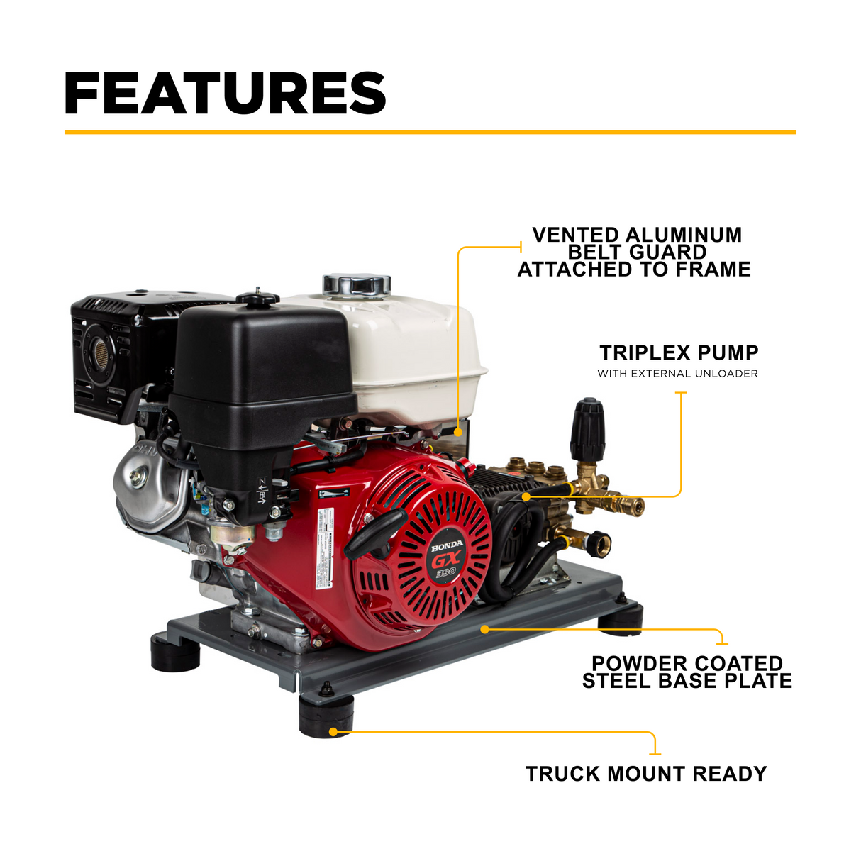 BE Power 3,200 PSI 5.2 GPM Truck Mount Cold Water Gas Pressure Washer - B3213HTBCS