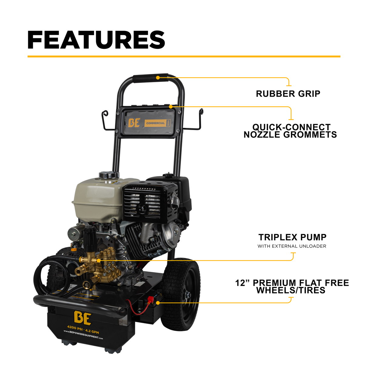 BE Power 4,200 PSI 4.2 GPM Cold Water Gas Pressure Washer - B4213HESCS