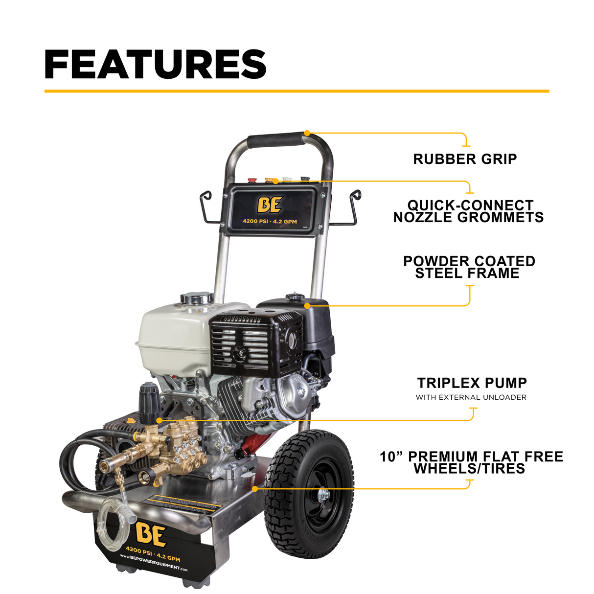 BE Power 4,200 PSI 4.2 GPM Cold Water Gas Pressure Washer - B4213HSCS