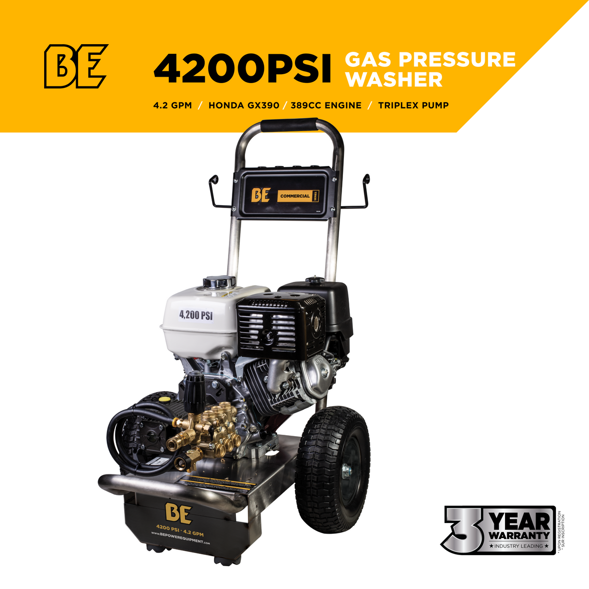 BE Power 4,200 PSI 4.2 GPM Cold Water Gas Pressure Washer - B4213HSGS