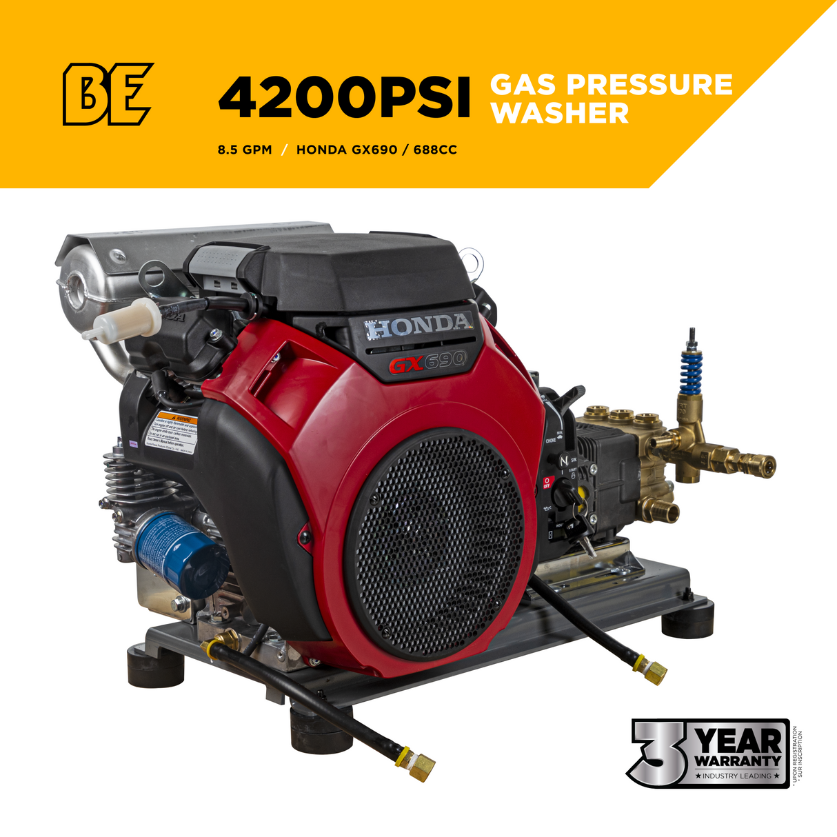 BE Power 4,200 PSI 8.5 GPM Cold Water Gas Pressure Washer - B4224HETBAS