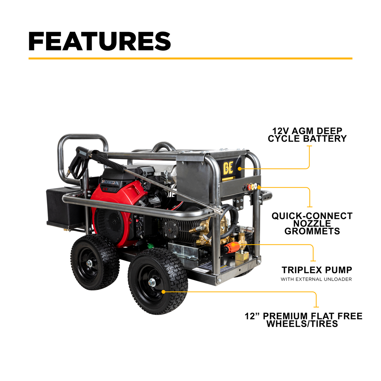 BE Power 5,000 PSI 5.0 GPM Cold Water Gas Pressure Washer - PE-5024HWEBCOM