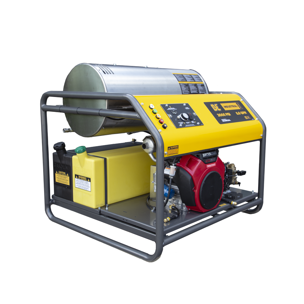 BE Power 3,000PSI 8.0GPM Hot Water Pressure Washer with Honda GX690 Engine and General Triplex Pump - HW3024HG12V