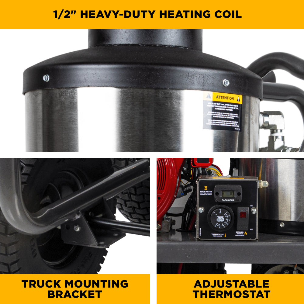 BE Power 4,000 PSI - 4.0 GPM Hot Water Pressure Washer with Honda GX390 Engine and General Triplex Pump - HW4013HG