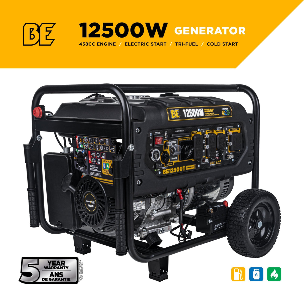 BE Power 12,500 Watt Tri-Fuel Generator - BE12500T
