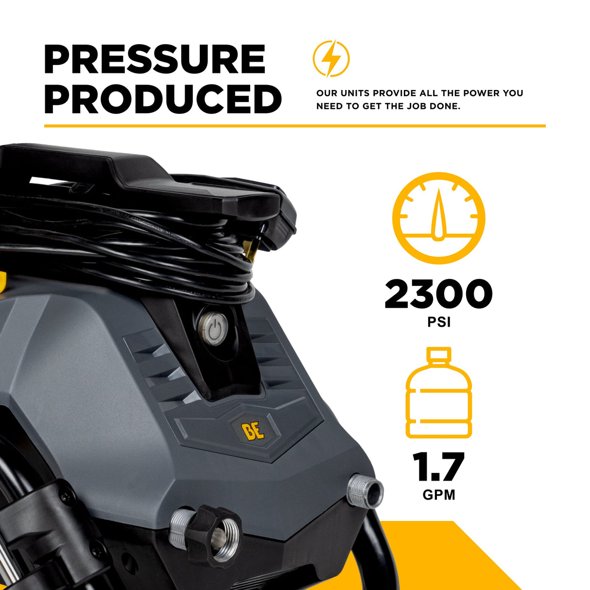 BE Power 2,300 PSI 1.7 GPM Electric Pressure Washer with Powerease Motor and AR Axial Pump - P2314EN