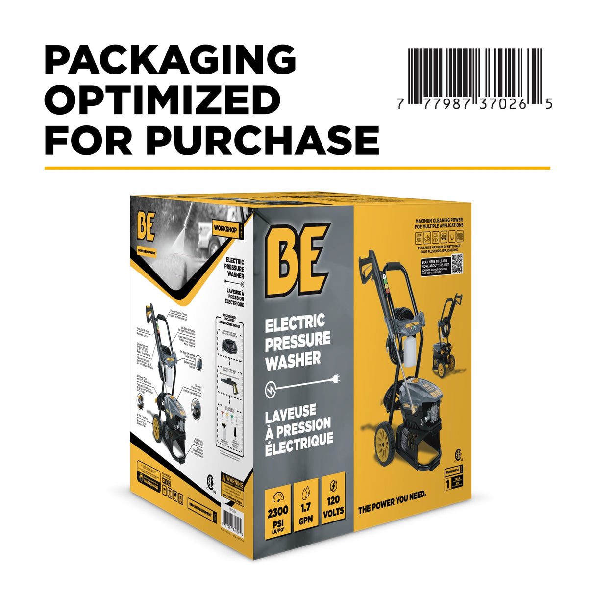 BE Power 2,300 PSI 1.7 GPM Electric Pressure Washer with AR Axial Pump - P2317EN