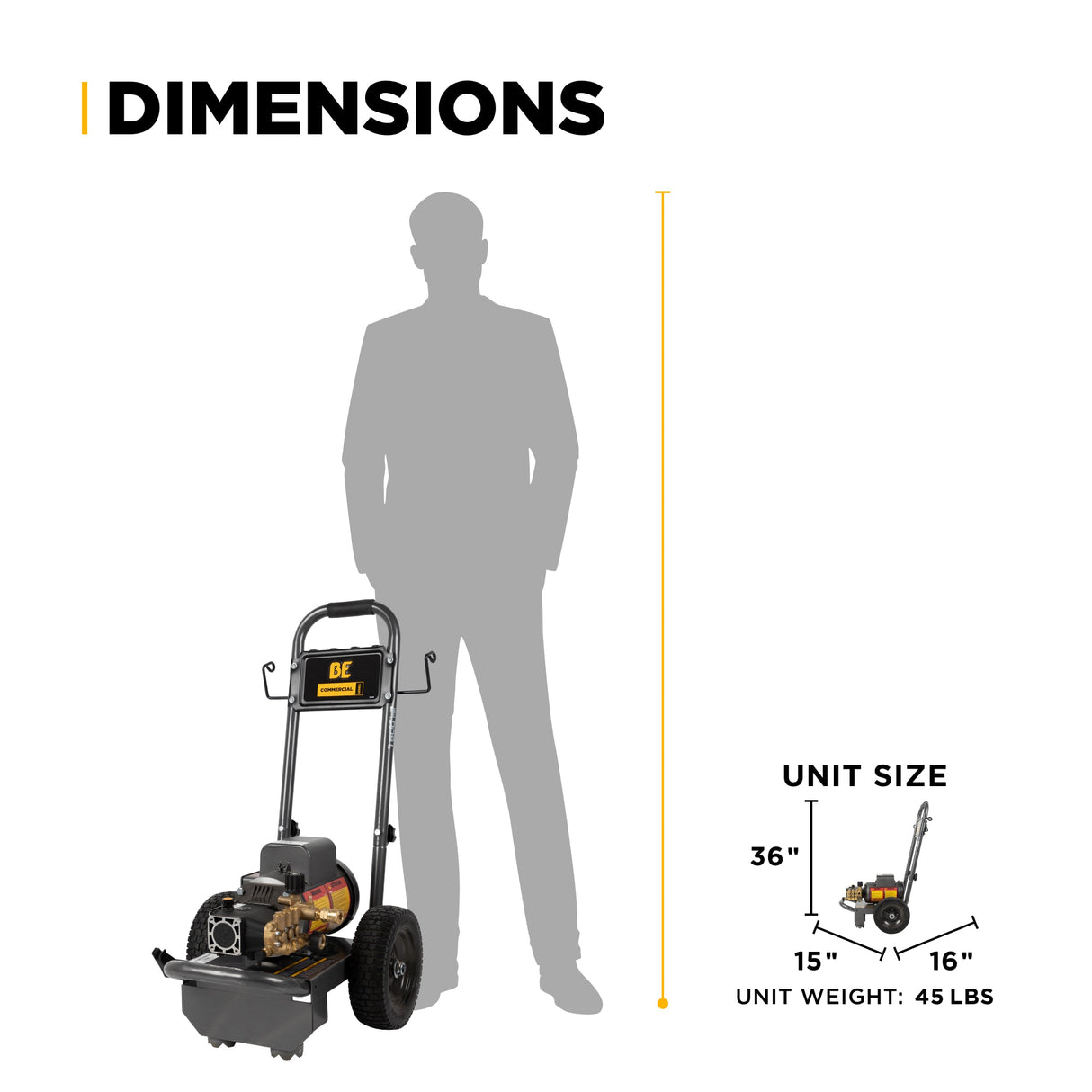 BE Power 1,500 PSI 2.0 GPM Electric Pressure Washer with Baldor Motor and AR Triplex Pump - PE-1520EW1A