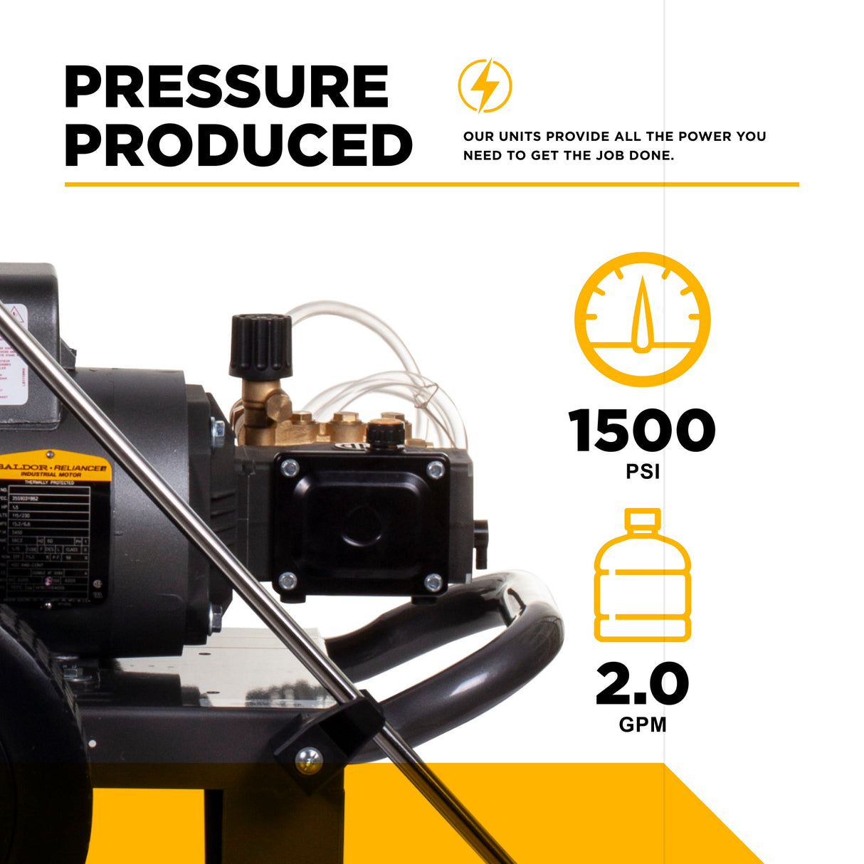 BE Power 1,500 PSI 2.0 GPM Electric Pressure Washer with Baldor Motor and AR Triplex Pump - PE-1520EW1A