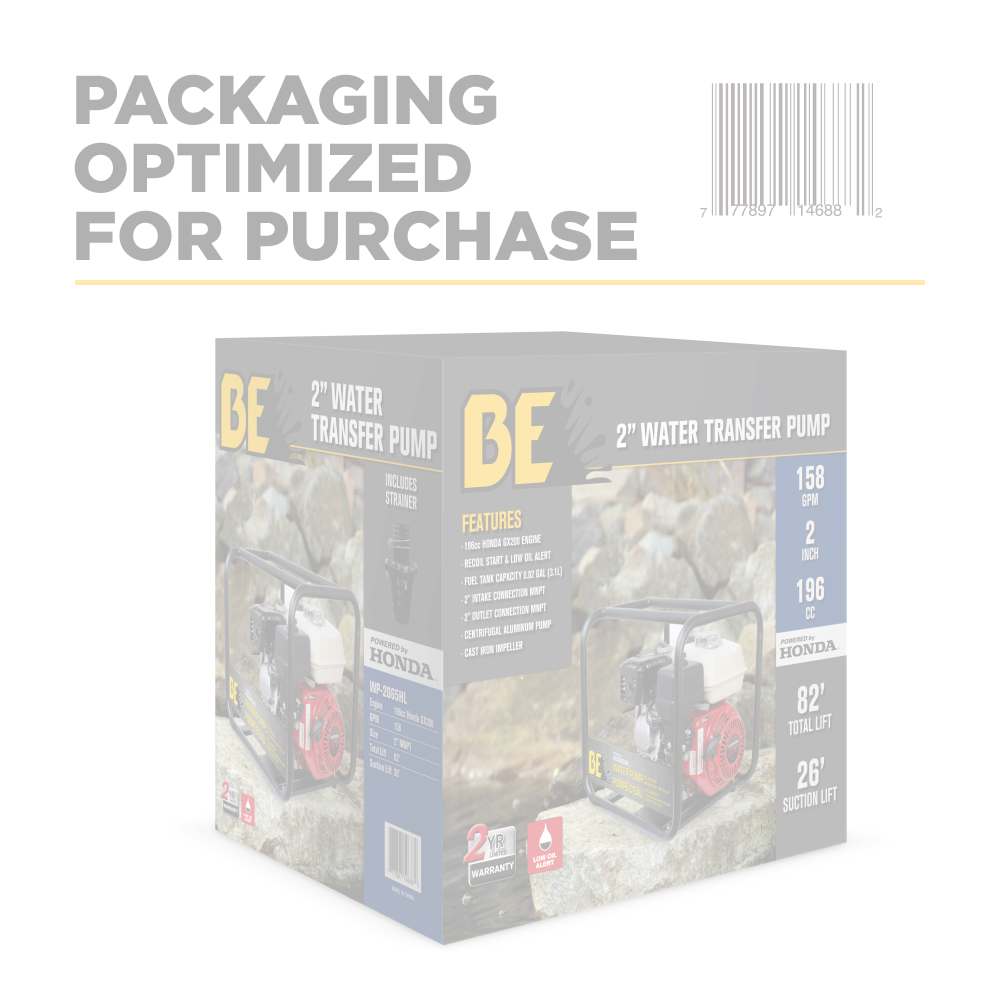 BE Power 2" Water Transfer Pump with Honda GX200 Engine