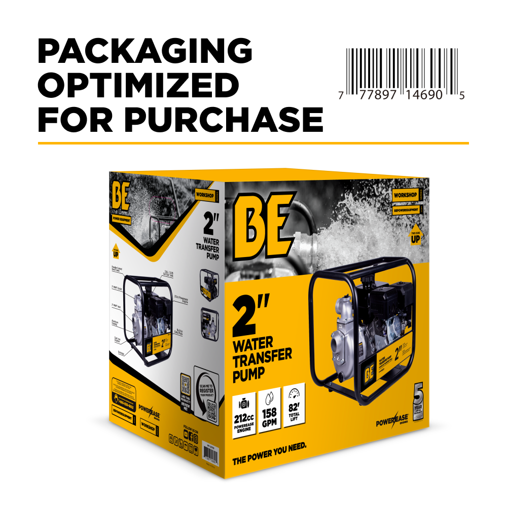 BE Power 2" 33PSI 158GPM Water Transfer Pump with Powerease 225 Engine