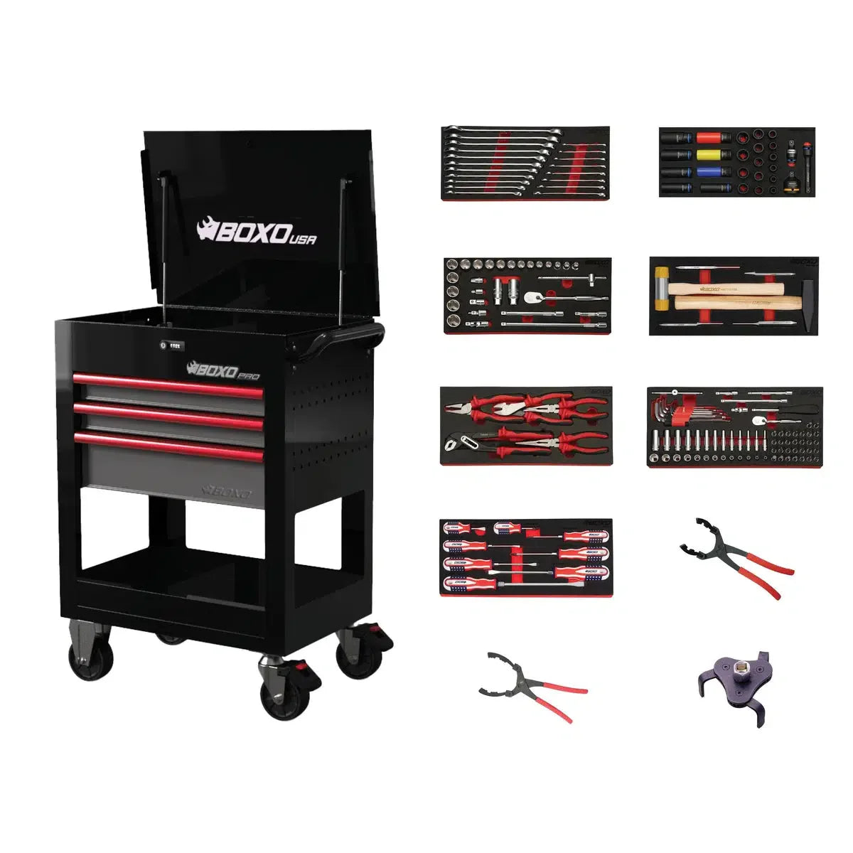 Pro Series | 28" 3-Drawer Flip-Top Service Cart with Quick Service Master Tool Set
