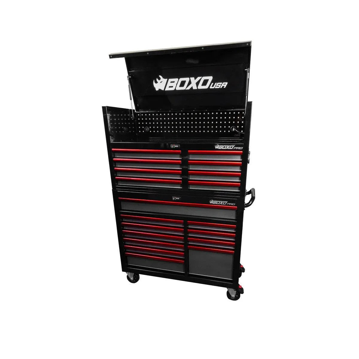 Pro Series | Loaded 45" 19-Drawer Rolling Tool Box | Black and Red