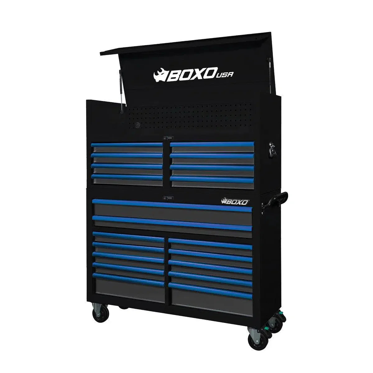 Pro Series | 53" 20-Drawer Rolling Tool Box | Black and Blue