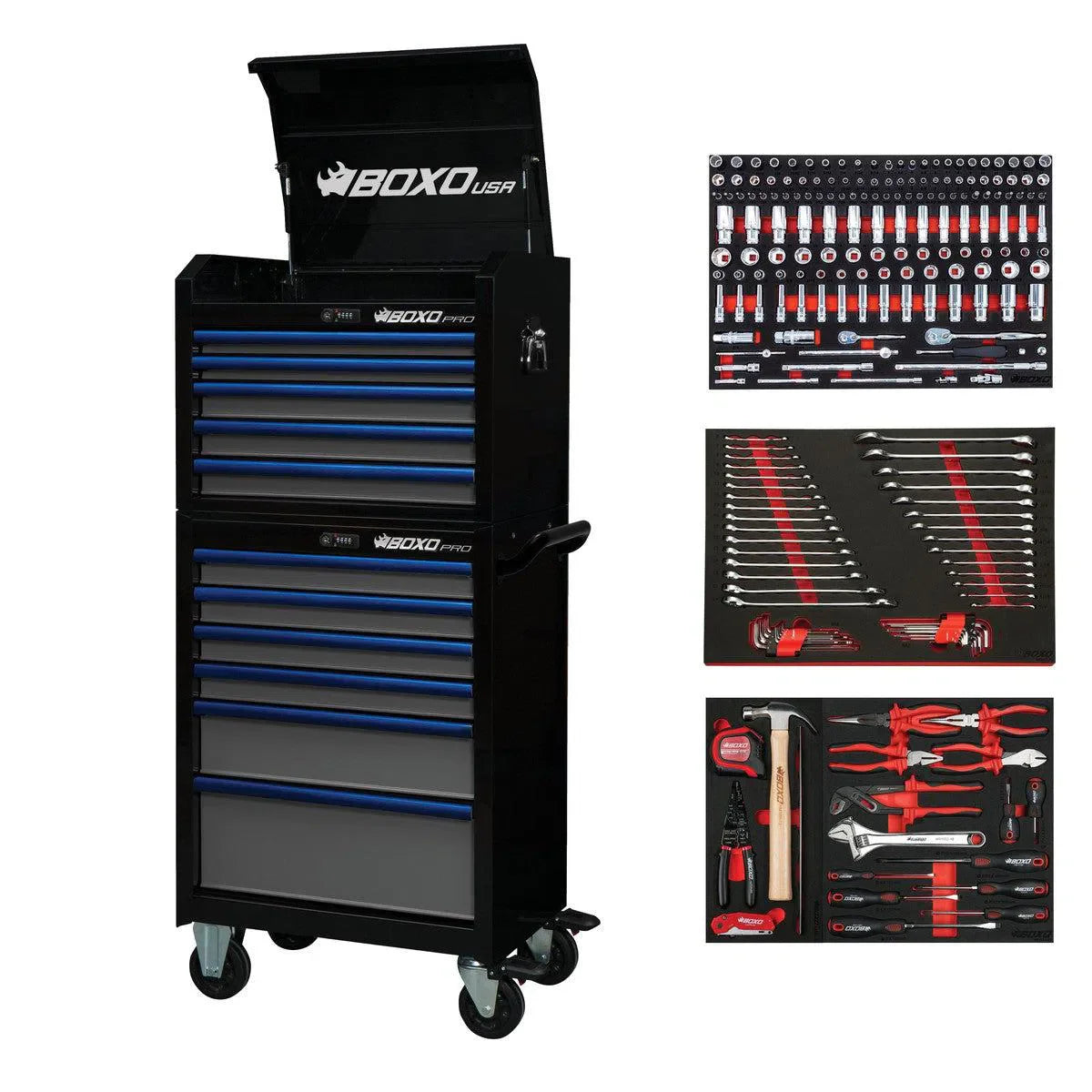 Pro Series | Loaded 26" 11-Drawer Rolling Tool Box | Black and Blue