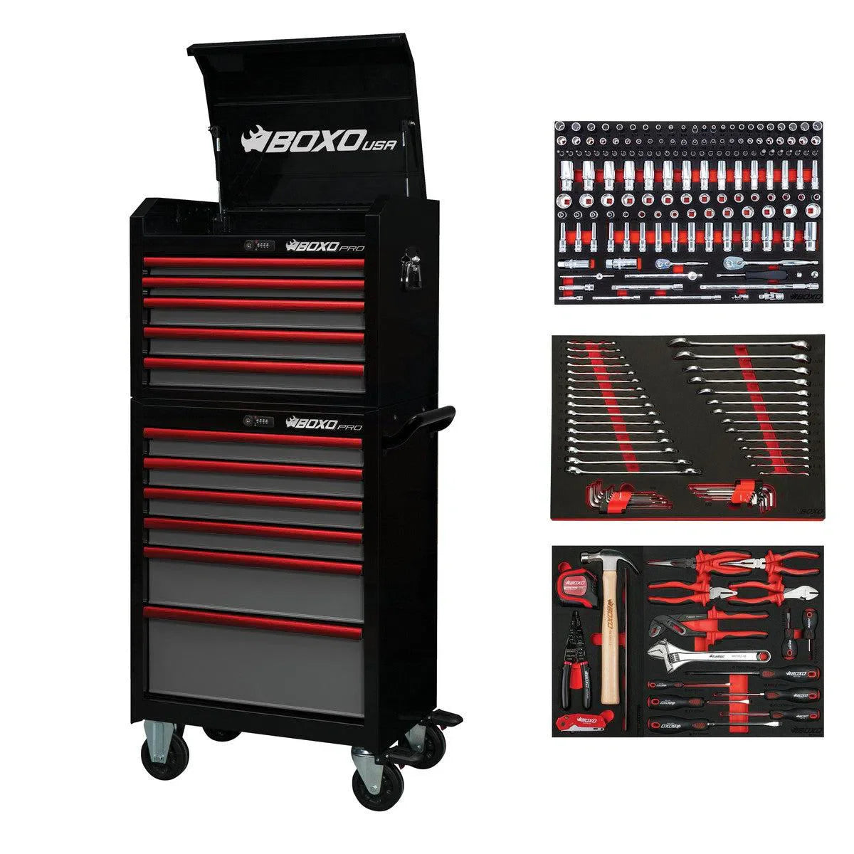 Pro Series | Loaded 26" 11-Drawer Rolling Tool Box | Black and Red